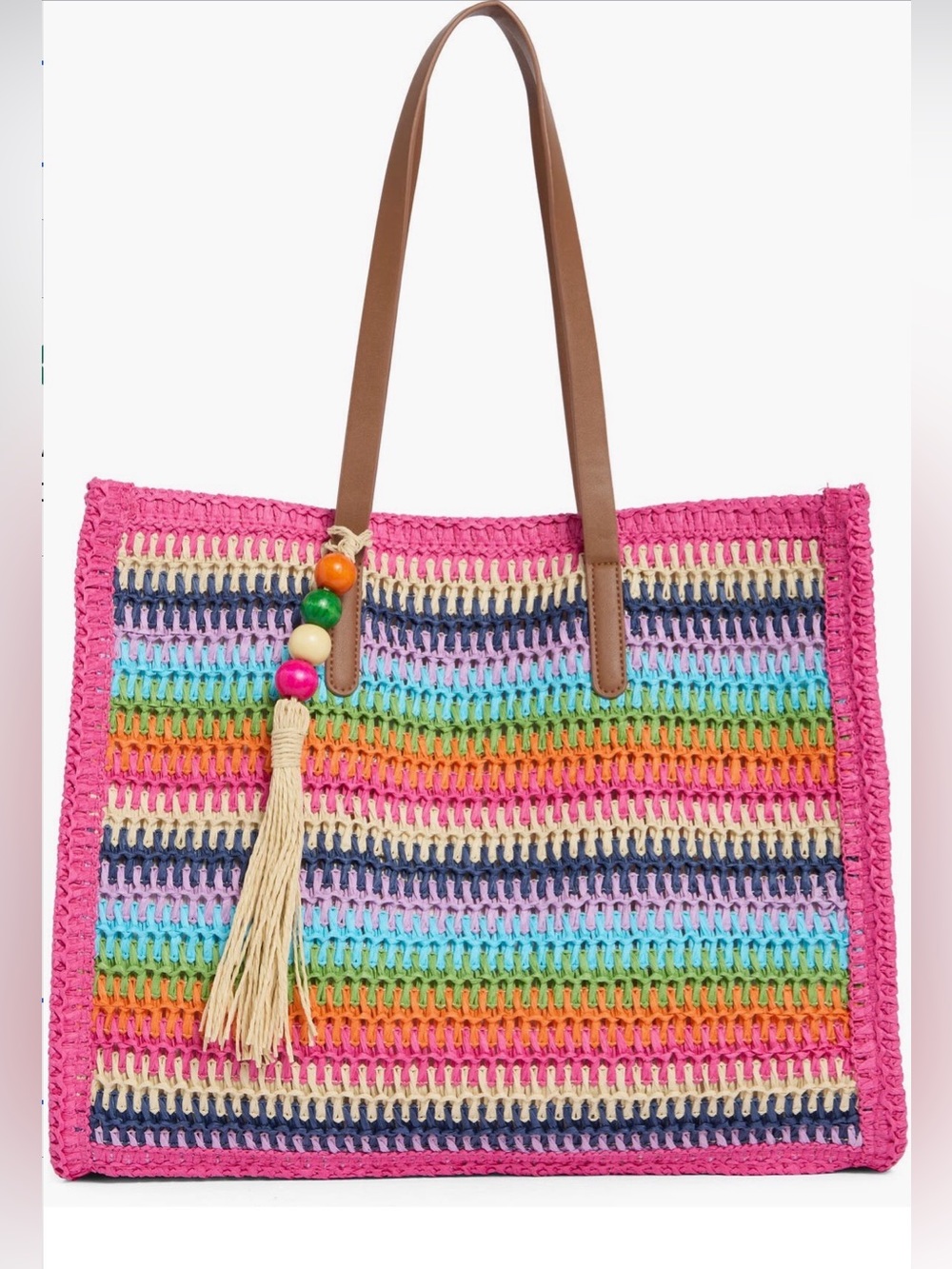NWT DV Dolce Vita Crochet Raffia Stripe Tote Bag Tassel Large